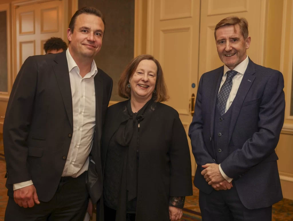 Pictured are, Tom Early, EI, Maire Cunningham & Eddie Evans both Beauchamps at the 37th IVCA Annual Dinner. Fennell Photography 2024